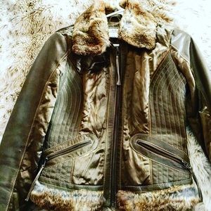 Caché goat leather bomber jacket with fur details